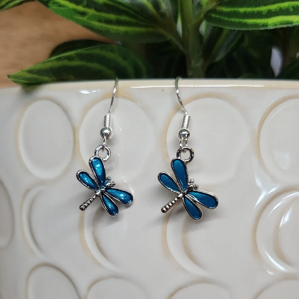 DAINTY AQUA DRAGONFLY EARRINGS